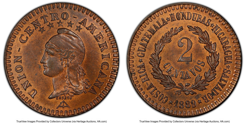 Confederation bronze Specimen Essai 2 Centavos 1889 SP64 Red and Brown PCGS, KM-...