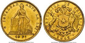 Republic gold 10 Pesos 1863-So AU Details (Reverse Tooled) NGC, Santiago mint, KM131, Fr-45. HID09801242017 © 2022 Heritage Auctions | All Rights Rese...