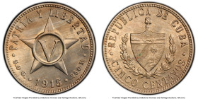 Republic Pair of Certified 5 Centavos PCGS, 1) 5 Centavos 1915 MS64, Philadelphia mint, KM11.1 2) brass 5 Centavos 1943 MS61 Philadelphia mint, KM11.3...