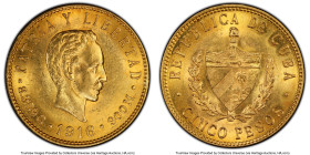 Republic gold 5 Pesos 1916 MS62 PCGS, Philadelphia mint, KM19. HID09801242017 © 2022 Heritage Auctions | All Rights Reserved