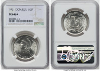 Republic 1/2 Peso 1961 MS66+ NGC, Bern mint, KM21. White satin surfaces with all-inclusive mint bloom. HID09801242017 © 2022 Heritage Auctions | All R...