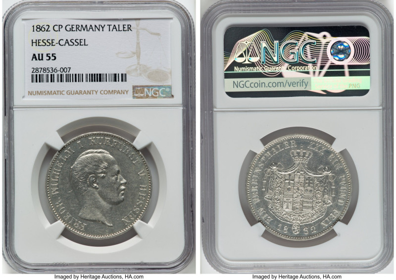 Hesse-Cassel. Friedrich Wilhelm I Taler 1862-CP AU55 NGC, KM621.1. HID0980124201...