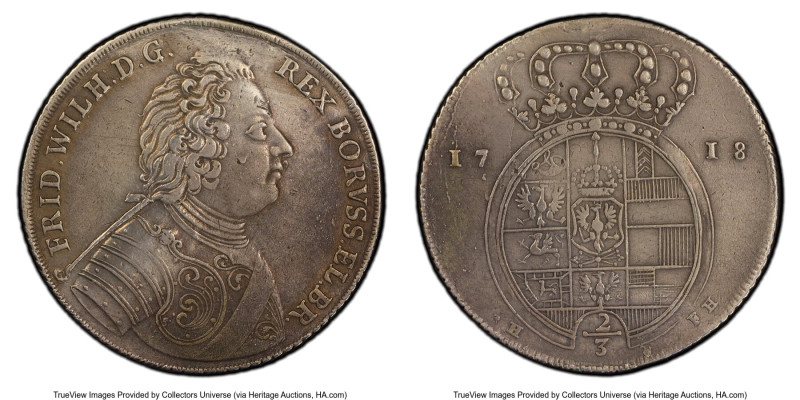 Prussia. Friedrich Wilhelm I 2/3 Taler 1718-HFH XF Details (Tooled) PCGS, Magdeb...