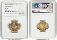 Württemberg. Karl I gold 20 Mark 1872-F MS64 NGC, Stuttgart mint, KM622. HID09801242017 © 2022 Heritage Auctions | All Rights Reserved
