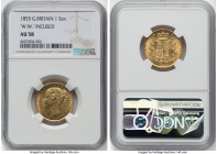 Victoria gold Sovereign 1855 AU58 NGC, KM736.1. Young head with "WW" Incused. Conservatively graded with lustrous surfaces. HID09801242017 © 2022 Heri...