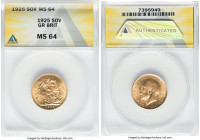 George V gold Sovereign 1925 MS64 ANACS, KM820, S-3996. HID09801242017 © 2022 Heritage Auctions | All Rights Reserved