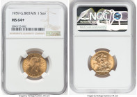 Elizabeth II gold Sovereign 1959 MS64+ NGC, London mint, KM908, S-4125. HID09801242017 © 2022 Heritage Auctions | All Rights Reserved