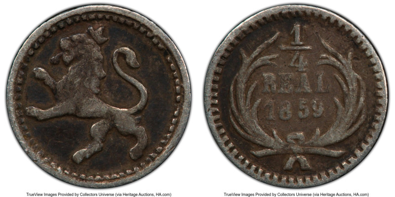 Republic 1/4 Real 1859 VF35 PCGS, Nueva Guatemala mint, KM130. HID09801242017 © ...