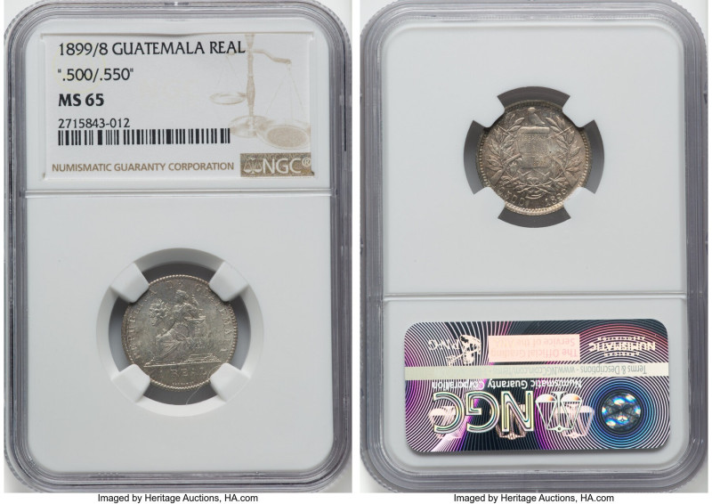 Republic Real 1899/8 MS65 NGC, Nuevo Guatemala mint, KM174a. ".500/.550" Fine si...
