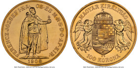 Franz Joseph I gold Restrike 100 Korona 1908-KB MS67 NGC, Kremnitz mint, KM491, Fr-249R. HID09801242017 © 2022 Heritage Auctions | All Rights Reserved...