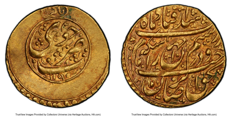 Karim Khan (AH 1166-1193 / AD 1753-1779) gold 1/4 Mohur AH 1190 (1776) AU Detail...