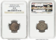 Lombardy-Venetia. Franz I Lira 1823-M AU58 NGC, Milan mint, KM-C6.2. A "Top Pop" at NGC, attesting to the scarcity of this issue. HID09801242017 © 202...