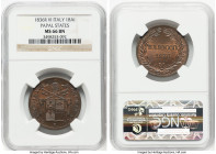 Papal States. Gregory XVI Baiocco Anno VI (1836)-R MS66 Brown NGC, Rome mint, KM1320. An exquisite, high-grade copper Papal States selection. HID09801...