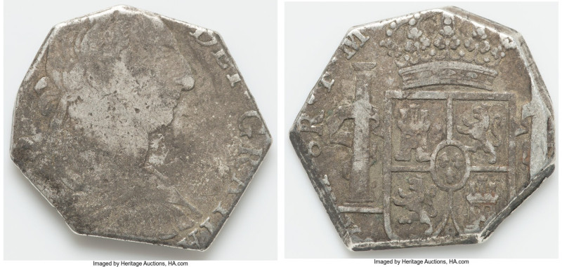 Charles III Cut 8 Reales ND (1759-1788) Fine (Environmental Damage), Mexico City...