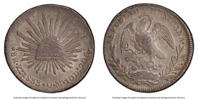Republic 8 Reales 1833 Zs-OM AU58 PCGS, Zacatecas mint, KM377.13, DP-Zs13. Only a touch of rub on the Eagle's breast prevents this wonderful coin with...