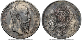Maximilian Peso 1866-Mo AU53 NGC, Mexico City mint, KM388.1. Unusual splotchy toning. HID09801242017 © 2022 Heritage Auctions | All Rights Reserved
