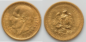 Estados Unidos gold 2-1/2 Pesos 1918 XF (Damaged), Mexico City mint, KM463, Fr-169. 15.5mm, 2.06gm. This example has a few small gouges. HID0980124201...