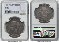 Spanish Colony. Alfonso XIII Peso 1897 SG-V XF45 NGC, Manila mint, KM154. One year type. HID09801242017 © 2022 Heritage Auctions | All Rights Reserved...