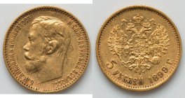 Nicholas II gold 5 Roubles 1899-ФЗ XF, St. Petersburg mint, KM-Y62, Bit-24, Fr-180. 19mm, 4.27gm. HID09801242017 © 2022 Heritage Auctions | All Rights...