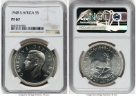 George VI Proof 5 Shillings 1948 PR67 NGC, Pretoria mint, KM40.1. Whirling cartwheel luster and blast white surfaces. HID09801242017 © 2022 Heritage A...
