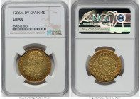 Charles III gold 4 Escudos 1786 M-DV AU55 NGC, Madrid mint, KM418.1a, Fr-285. Peripheral sunburst toning. HID09801242017 © 2022 Heritage Auctions | Al...