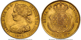 Isabel II gold 100 Reales 1859 MS63 NGC, Seville mint, KM605.3, Cal-770. HID09801242017 © 2022 Heritage Auctions | All Rights Reserved