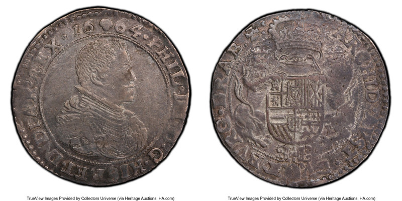 Brabant. Philip IV of Spain Ducaton 1664 XF45 PCGS, Brussels mint, KM72.2, Dav-4...