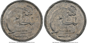 Confederation copper-nickel Pattern 50 Rappen ND (1931) UNC Details (Edge Damage) NGC, KM-Pn65. Edge: Plain. Front and back sides same. Nude female kn...