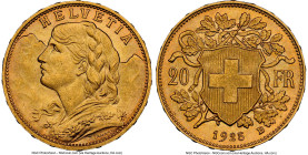 Confederation gold 20 Francs 1925-B MS66 NGC, Bern mint, KM35.1. Elusive any finer than this already impressive grade-level. From the Robert S. Sloan ...