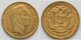 Republic gold 20 Bolivares 1886-(c) VF, Caracas mint, KM-Y32, Fr-5a. 21.5mm, 6.41gm. HID09801242017 © 2022 Heritage Auctions | All Rights Reserved