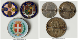 3-Piece Lot of Assorted Enameled Brooches VF, 1) Great Britain. William IV 1/2 Crown 2) Great Britain. Victoria "Jubilee" Florin 3) Italy. Vittorio Em...