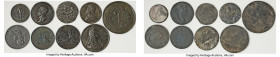9-Piece Lot of lead Uniface Medals, An intriguing lost of old uniface lead strikes of various medals. Includes an Oliver Cromwell and a James III exam...