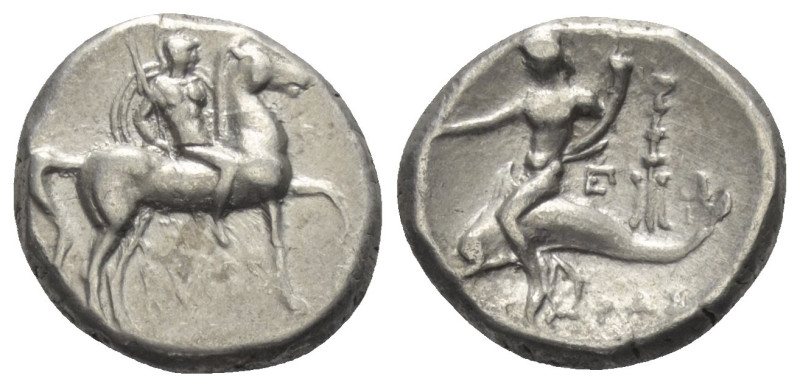 Kalabrien. Tarent.

 Didrachme oder Nomos (Silber). Ca. 272 - 240 v. Chr.
Vs:...