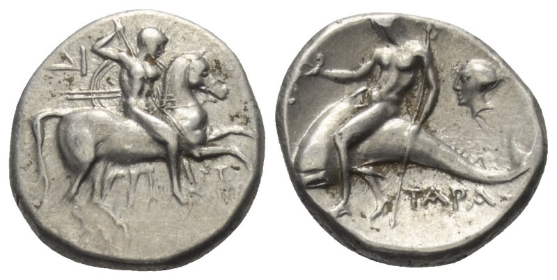 Kalabrien. Tarent.

 Didrachme oder Nomos (Silber). Ca. 272 - 240 v. Chr.
Vs:...