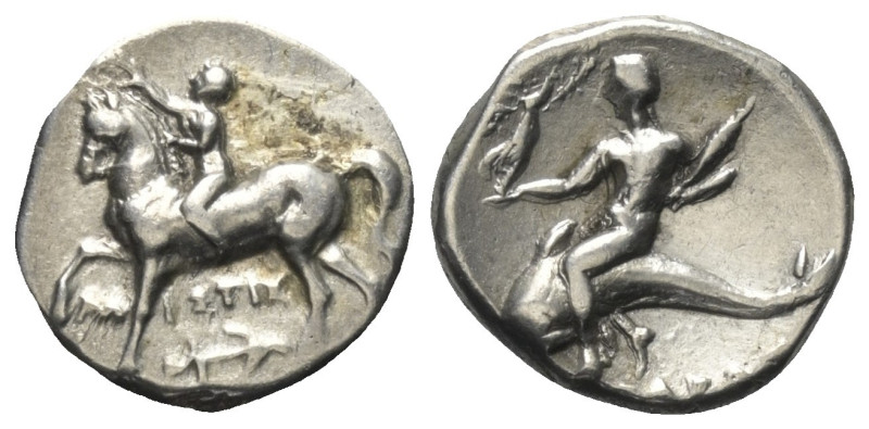 Kalabrien. Tarent.

 Didrachme oder Nomos (Silber). Ca. 272 - 240 v. Chr.
Vs:...