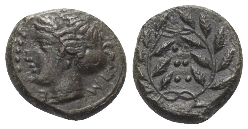 Sizilien. Himera.

 Bronze (Hemilitra). Ca. 415 - 409 v. Chr.
Vs: Weiblicher ...