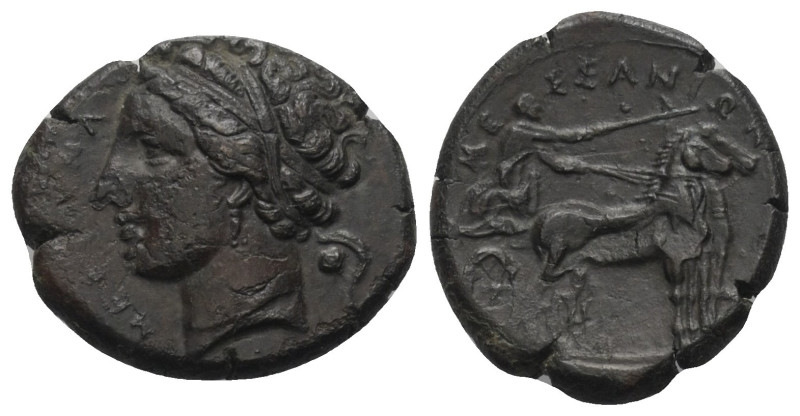 Sizilien. Messana.

 Bronze. Ca. 317 - 311 v. Chr.
Vs: Kopf der Nymphe Messan...