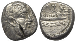 Phönikien. Arados.

 Stater (Silber). Ca. 348 - 339 v. Chr.
Vs: Kopf des bärtigen Ba'al-Arwad rechts.
Rs: Galeere, rechts darauf Pataikos, darüber...