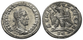 Seleukis und Pierien. Antiochia am Orontes. Traianus Decius (249 - 251 n. Chr.).

 Tetradrachme (Billon).
Vs: Büste in Rückansicht mit Lorbeerkranz...
