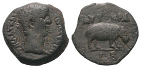 Ägypten. Alexandria. Claudius (41 - 54 n. Chr.).

 Bronze. 41 / 42 n. Chr. (Jahr 2).
Vs: Kopf mit Lorbeerkranz rechts.
Rs: Nilpferd nach rechts st...