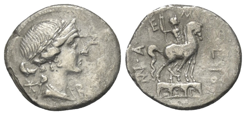 Mn. Aemilius Lepidus.

 Denar (Silber). 114 oder 113 v. Chr. Rom.
Vs: ROMA. D...