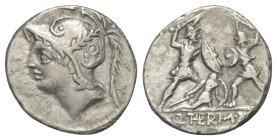 Q. Minucius Thermus.

 Denar (Silber). 103 v. Chr. Rom.
Vs: Kopf des Mars mit federgeschmücktem Helm links.
Rs: Q THERM M F. Römischer Soldat mit ...