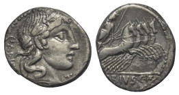 C. Vibius Pansa.

 Denar (Silber). 90 v. Chr. Rom.
Vs: PANSA. Kopf des Apollo mit Lorbeerkranz rechts, davor Kontrollmarke.
Rs: C VIBIVS C F. Mine...