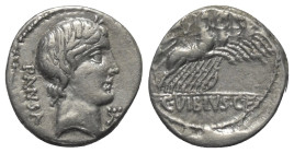 C. Vibius Pansa.

 Denar (Silber). 90 v. Chr. Rom.
Vs: PANSA. Kopf des Apollo mit Lorbeerkranz rechts, davor Kontrollmarke.
Rs: C VIBIVS C F. Mine...