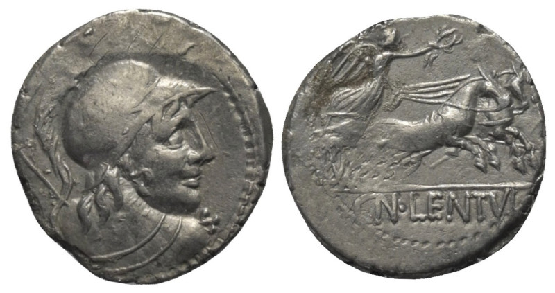 Cn. Lentulus Clodianus.

 Denar (Silber). 88 v. Chr. Rom.
Vs: Büste des Mars ...