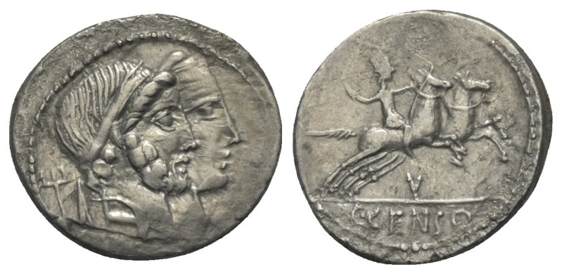 C. Censorinus.

 Denar (Silber). 88 v. Chr. Rom.
Vs: Gestaffelte Köpfe von Nu...