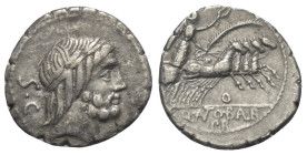 Q. Antonius Balbus.

 Denar (Silber). 83 - 82 v. Chr. Rom.
Vs: S C. Kopf des Jupiter mit Lorbeerkranz rechts.
Rs: Q ANTO BALB / PR. Victoria in Qu...