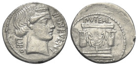 L. Scribonius Libo.

 Denar (Silber). 62 v. Chr. Rom.
Vs: BON EVENT / LIBO. Kopf des Bonus Eventus mit Diadem rechts.
Rs: PVTEAL / [SCRIBON]. Das ...