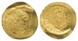Iustinianus I. (527 - 565 n. Chr.).

 Tremissis (Gold). 552 - 565 n. Chr. Constantinopolis.
Vs: D N IVSTINI - ANVS P P AVI. Büste mit Perldiadem, P...