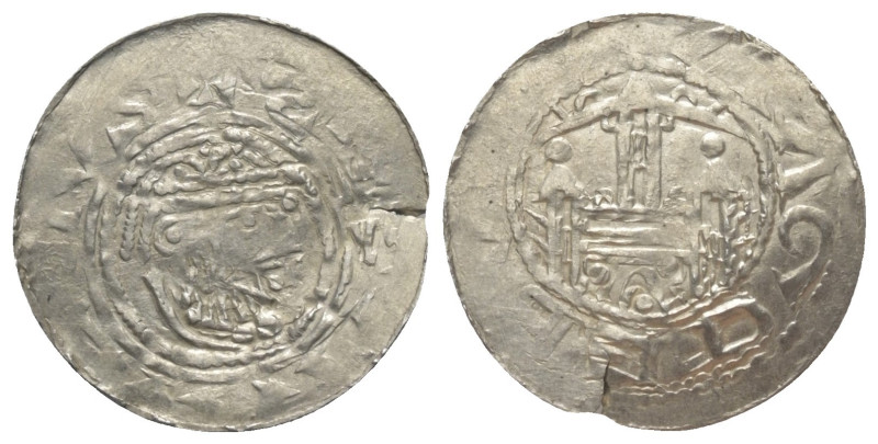 Magdeburg.

 Denar (Silber). 11. Jhdt.
Vs: SCS M]AVRICIVS. Bekrönter bärtiger...